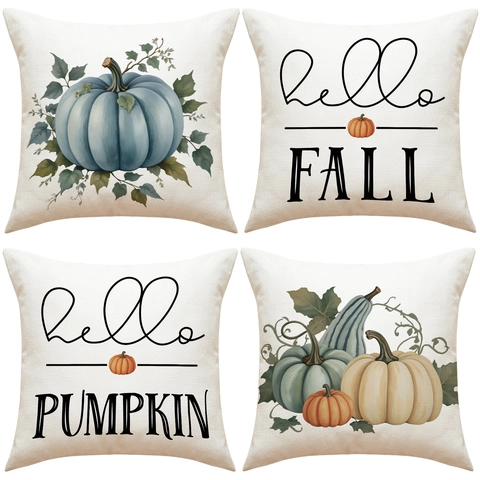 Fall Throw Pillow Cover Autumn Pumpkin Letter Print Linen Cushion Case For Living Room Sofa Thanksgiving Decor