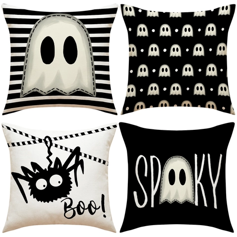 Halloween Ghost Spider Linen Throw Pillow Cover Decorative Halloween Pillowcase For Living Room Sofa Bedding Home Decor