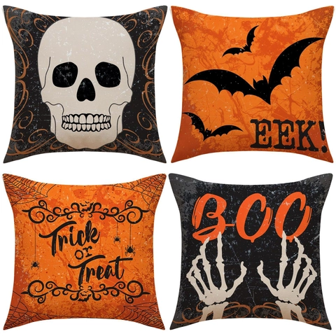 Halloween Kussenhoes Linnen Decoratieve Kussensloop Voor Sofa Huis Decoratie Schedel Vleermuis Spinnenweb Print