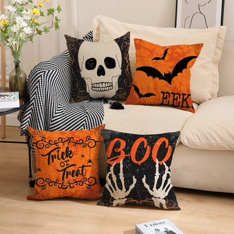 Halloween Kussenhoes Linnen Decoratieve Kussensloop Voor Sofa Huis Decoratie Schedel Vleermuis Spinnenweb Print