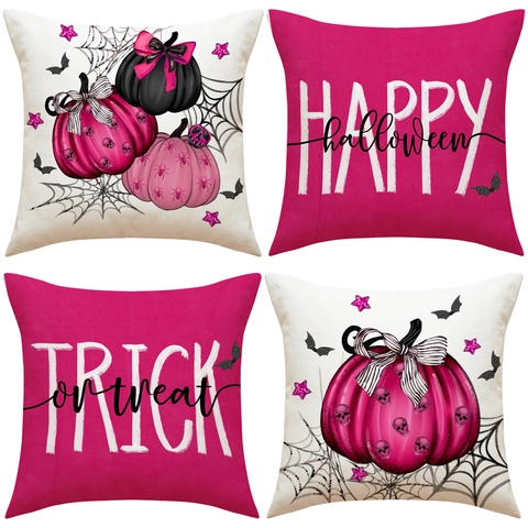 Halloween Kissenbezüge Leinen Halloween Kürbis Schädel Fledermaus Spinne Dekorative Kissenhüllen Für Sofa Heimdeko Rosa Gothic Stil