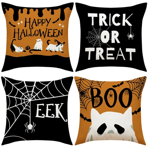 Halloween Throw Pillow Covers Decorative Linen Polyester Pillowcases For Sofa Home Party Decor Spider Web Ghost Pumpkin