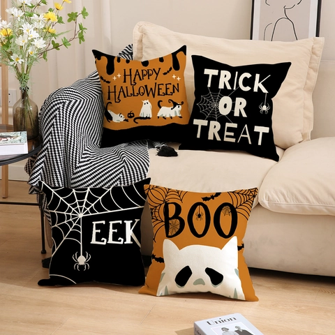 Halloween Throw Pillow Covers Decorative Linen Polyester Pillowcases For Sofa Home Party Decor Spider Web Ghost Pumpkin