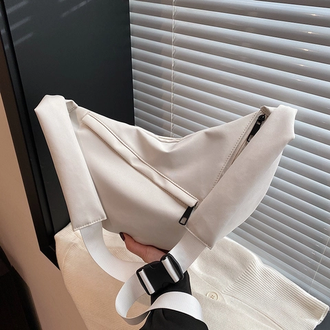 Große Nylon Umhängetasche Halbmod Bag Minimalistische Japanische Lässige Kuriertasche Leicht Für Damen