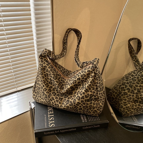 Leopard Print Canvas Hobo Tasche Große Kapazität Crossbody Tote Bag Für Frauen Vintage Casual Streetwear