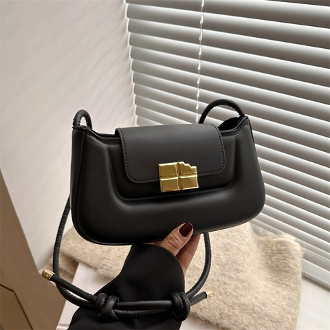 Women Vintage PU Leather Shoulder Bag Chocolate Shape Buckle Knot Strap Minimalist Underarm Crossbody Square Handbag
