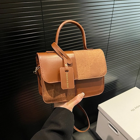 Borsa a Tracolla Patchwork da Donna alla Moda in Pelle PU con Impunture Piccola Borsa Quadrata Casual Urbana con Manico per Uso Quotidiano
