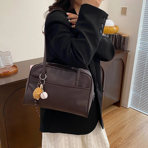 Bolso Tote Para Mujer Cuero PU Gran Capacidad Bolso De Hombro Con Colgante De Béisbol Estilo Coreano Bolso De Mano