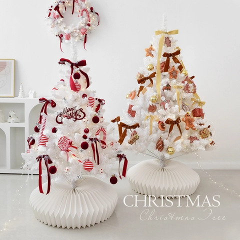 White Artificial Flocked Christmas Tree Bare Or Decorated Set With LED Lights Nordic Style Home Festival Party Decor