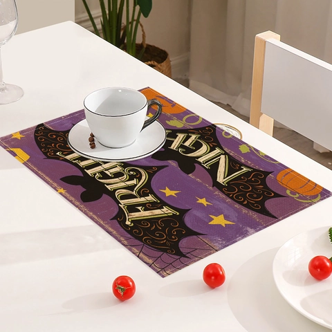 Halloween Leinen Tischsets Hitzebeständige Tischmatten Mit Gespenst Kürbis Hexe Mustern Für Küche Esszimmer Party Feiertag Deko