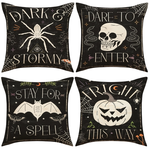 Halloween Geist Totenkopf Spinne Fledermaus Kürbis Kissenbezug Leinen Gotisch Gruselig Deko Kissenhülle Couch Sofa Home Deko