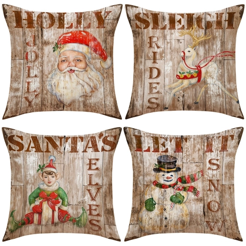 Vintage Kerst Kussenslopen Linnen Vierkant Decoratieve Kussenhoes Voor Bank Couch Home Decor Kerstman Rendier Patroon