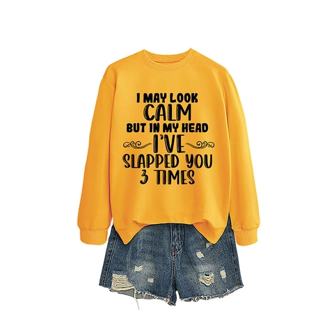 Sudadera Casual de Cuello Redondo para Mujer Pullover de Manga Larga con Estampado de Letras Divertidas de Algodón Top de Invierno