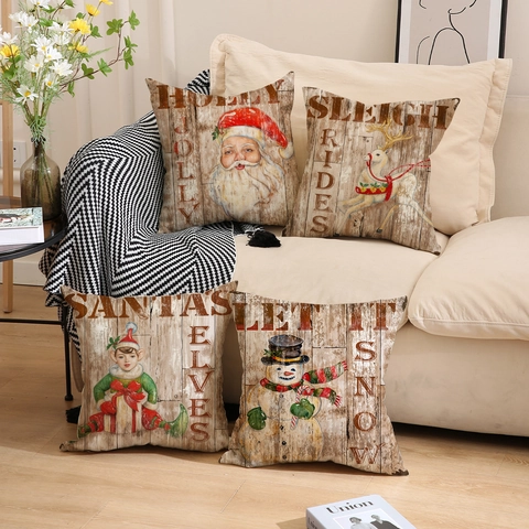 Vintage Kerst Kussenslopen Linnen Vierkant Decoratieve Kussenhoes Voor Bank Couch Home Decor Kerstman Rendier Patroon
