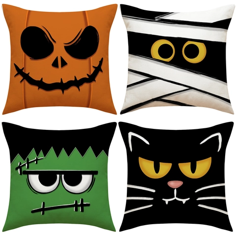 Διακοσμητική Μαξιλαροθήκη Halloween Λινή Καρτούν Κολοκύθα Μούμια Φρανκενστάιν Μαύρη Γάτα Για Διακόσμηση Σπιτιού