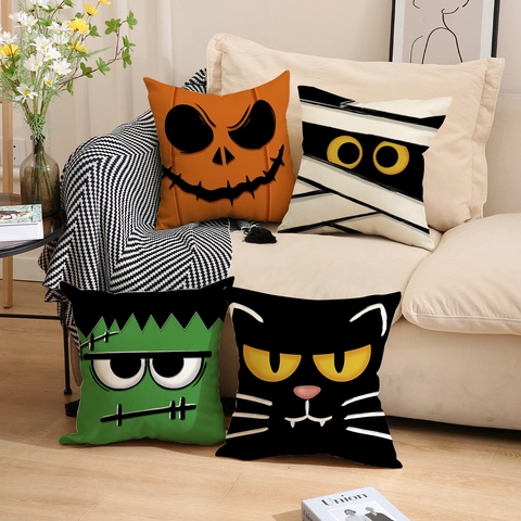 Διακοσμητική Μαξιλαροθήκη Halloween Λινή Καρτούν Κολοκύθα Μούμια Φρανκενστάιν Μαύρη Γάτα Για Διακόσμηση Σπιτιού