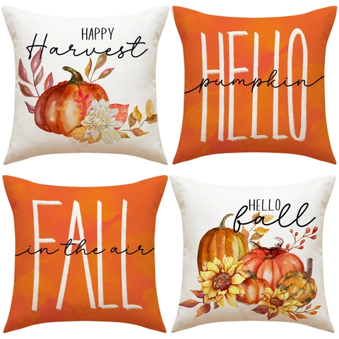 Herbst Kürbis Ahornblatt Dekorative Kissenbezüge Erntedankfest Halloween Polyester Leinenoptik Kissenhülle Für Sofa Haus Dekor
