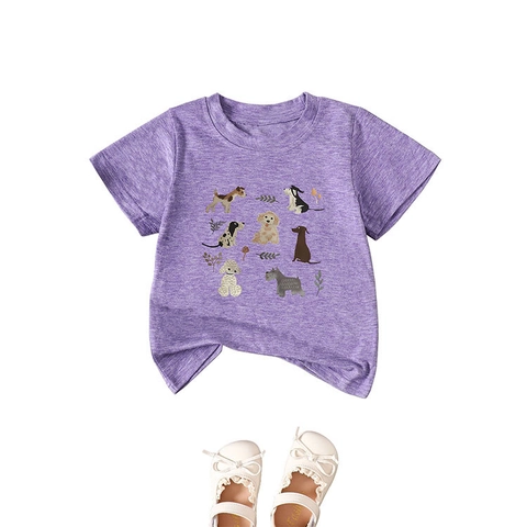 Kids Cartoon Dog Print T-Shirt Cotton Blend Short Sleeve Summer Casual Crew Neck Tee Tops For Girls Boys