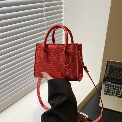 Mini Borsa a Tracolla Metallica per Donna Moda Trapuntata a Diamante Borsa a Mano in Pelle Sintetica Borsetta per Feste