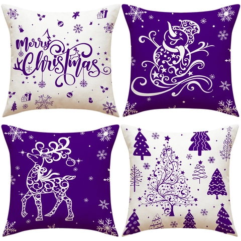 Weihnachten Kissenbezüge Leinenmischung Rentier Schneeflocke Schneemann Merry Christmas Dekorative Kissenhüllen Für Sofa Heim