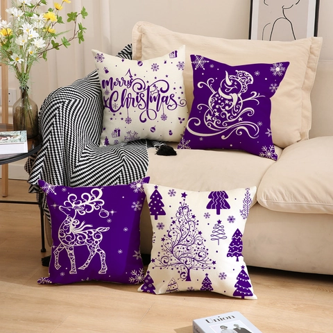 Weihnachten Kissenbezüge Leinenmischung Rentier Schneeflocke Schneemann Merry Christmas Dekorative Kissenhüllen Für Sofa Heim