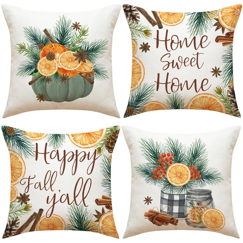 Autumn Linen Throw Pillow Covers Farmhouse Decorative Cushion Case For Sofa Living Room Fall Harvest Home Decor