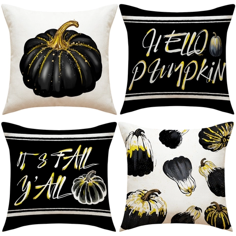 Fundas De Almohada De Calabaza De Halloween De Otoño Fundas De Cojín De Lino Decorativas Para Sofá Decoración Del Hogar