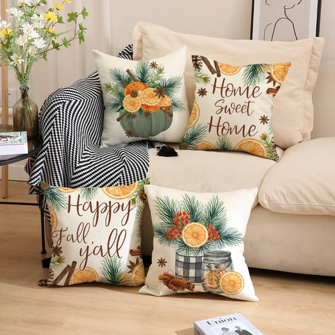Autumn Linen Throw Pillow Covers Farmhouse Decorative Cushion Case For Sofa Living Room Fall Harvest Home Decor