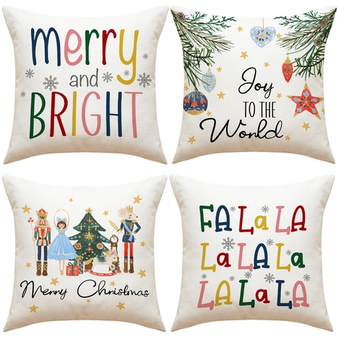 Christmas Linen Blend Decorative Pillowcase Nutcracker Princess Printed Throw Cushion Cover For Sofa Living Room Home Decor
