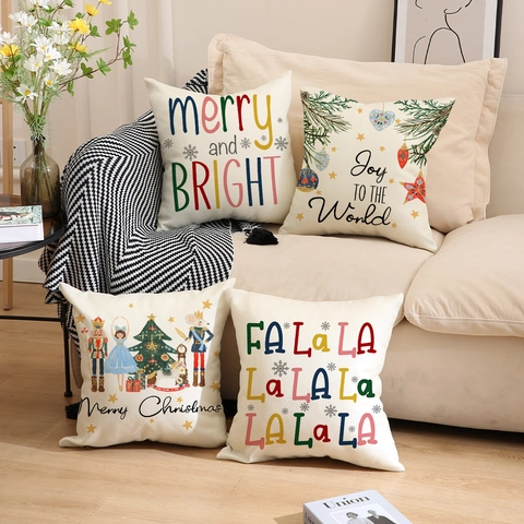 Christmas Linen Blend Decorative Pillowcase Nutcracker Princess Printed Throw Cushion Cover For Sofa Living Room Home Decor