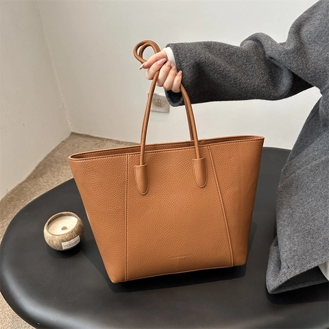 Women Large Capacity Pebble Grain PU Leather Tote Bag Minimalist Casual Shoulder Bag For Commuting Daily Solid Color Handbag