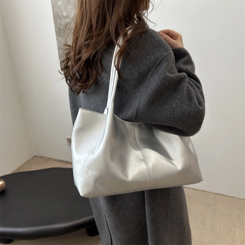 Sac Fourre Tout Femme Grande Capacité en Cuir PU Sac à Épaule Minimaliste Style Coréen Sac à Main avec Fermoir Magnétique