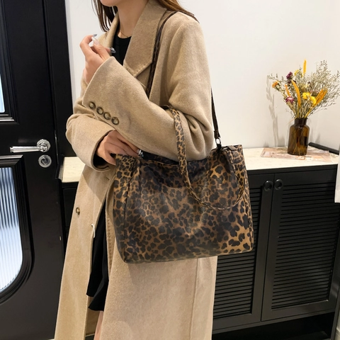 Leopard Muster Tote Bag PU Leder Große Kapazität Vintage Schultertasche Für Frauen Lässige Alltag Mode Handtasche