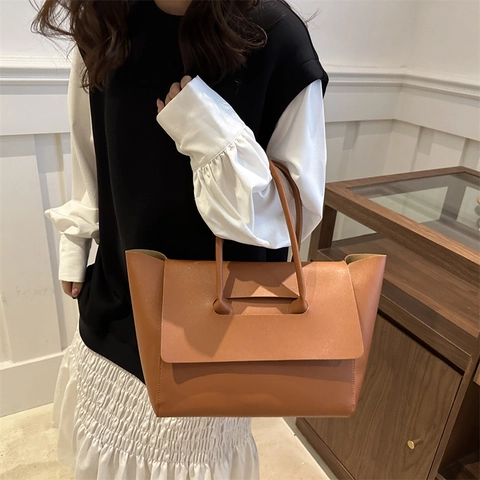 Borsa Tote in Pelle PU da Donna Grande Capacità Borsa a Tracolla Minimalista da Lavoro Borsa a Mano Moda Versatile