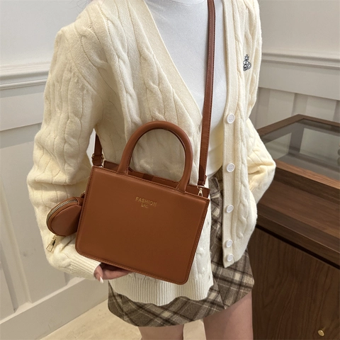 Women Fashion PU Leather Small Square Handbag Korean Urban Minimalist Shoulder Bag With Coin Purse Charm Crossbody Bag