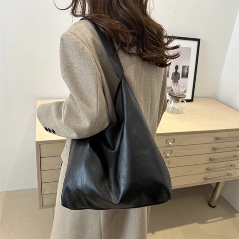 Bolso Tote de Cuero PU de Gran Capacidad para Mujer Superficie Suave Cierre Magnético Minimalista Vintage Retro Bolso de Hombro para Uso Diario