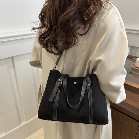 Bolso Tote de Gran Capacidad para Mujer Minimalista Textura de Gamuza Vintage Otoño Bolso de Hombro Casual Oficina Diario