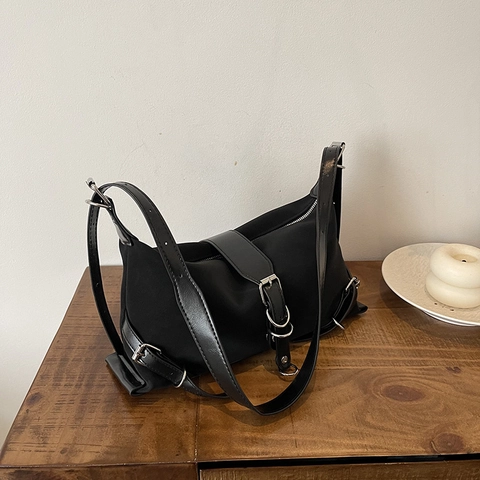 Women Underarm Shoulder Bag PU Leather Multi Buckle Decoration Y2K Punk Functional Style Streetwear Handbag