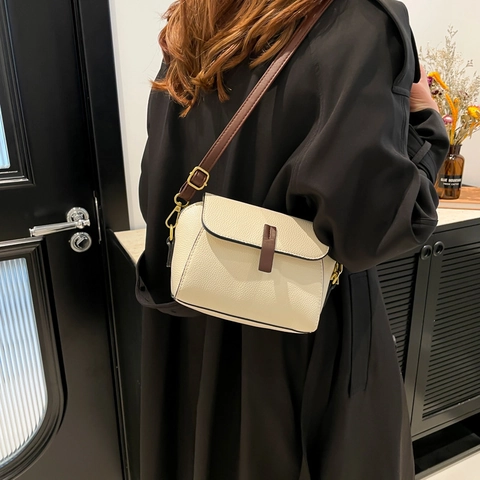 Damen Mode PU Leder Litschi Muster Kleine Quadratische Tasche Kontrast Riemen Retro Umhängetasche Tägliche Handtasche