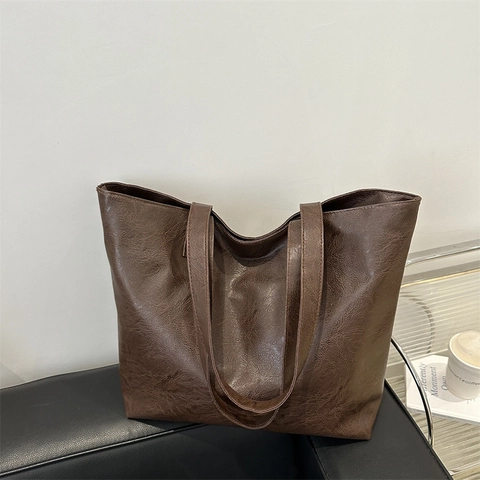 Bolso Tote Grande Para Mujer Vintage De Cuero PU Bolso De Hombro Para Oficina Diario