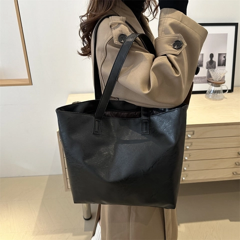 Bolso Tote Grande Para Mujer Vintage De Cuero PU Bolso De Hombro Para Oficina Diario