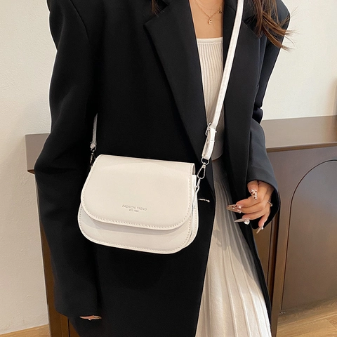 Niche Minimalist PU Leather Saddle Shoulder Bag For Women Fashion Trend Letter Print Crossbody Small Square Bag
