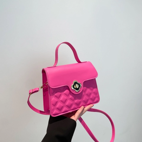 Bolso de Hombro Elegante de Cuero PU Acolchado para Mujer Color Sólido Bolso de Mano Casual Con Cierre Floral