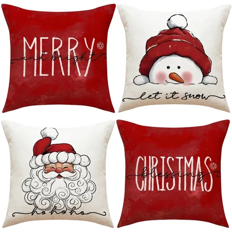 Weihnachts Dekokissenbezüge Aus Leinenmischung Dekorative Quadratische Kissenhüllen Weihnachtsmann Schneemann Feiertags Haus Sofa Deko