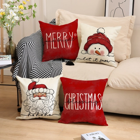 Weihnachts Dekokissenbezüge Aus Leinenmischung Dekorative Quadratische Kissenhüllen Weihnachtsmann Schneemann Feiertags Haus Sofa Deko
