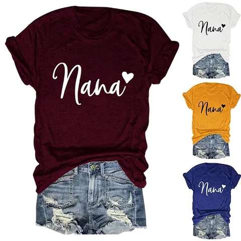 Maglietta Da Donna Con Stampa Nana Cuore Maniche Corte Girocollo Casual In Misto Cotone Top Estivo