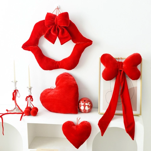 Rode Hart Hangende Decoratie Fluweel Zacht Pluche Valentijnsdag Feest Ornament Romantische Bruiloft Etalage Decor
