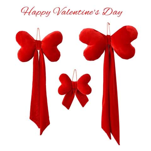 Decoración Colgante De Lazo De Terciopelo Rojo Adorno De Corazón Romántico Para San Valentín Boda Fiesta Hogar