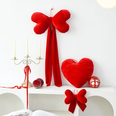 Decoración Colgante De Lazo De Terciopelo Rojo Adorno De Corazón Romántico Para San Valentín Boda Fiesta Hogar