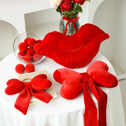 Rote Lippen Samt Zierkissen Valentinstag Party Dekoration Romantische Schleife Form Kissen Für Schlafzimmer Wohnzimmer